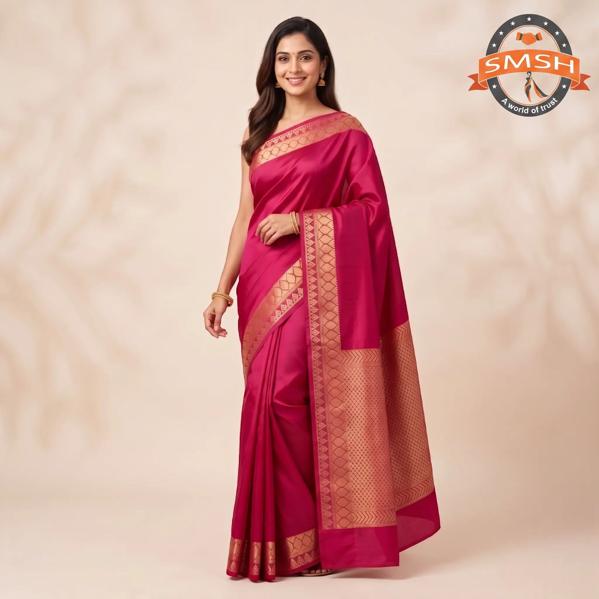 Magenta Plain Zari Border Silk Saree